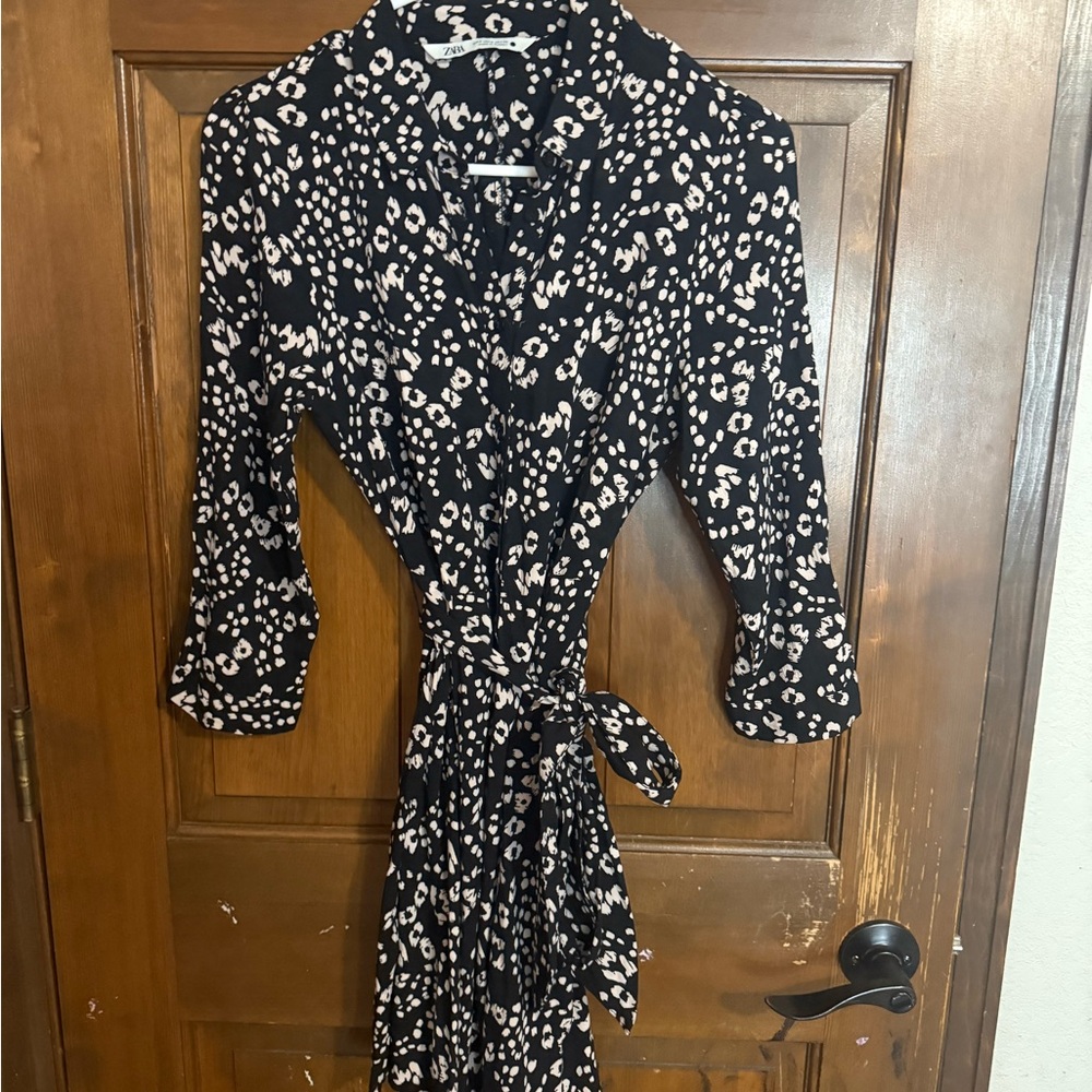 Black and White Patterned Wrap Dress